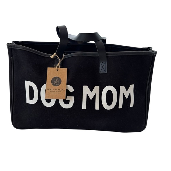 NWT SANTA BARBARA Dog Mom Savannah Canvas Tote Bag Black with Leather Straps - Picture 3 of 12